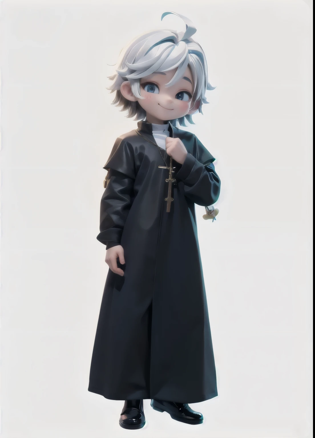 3D, 3D cartooncartoon, chibi, cute, 1boy, a young priest smiling