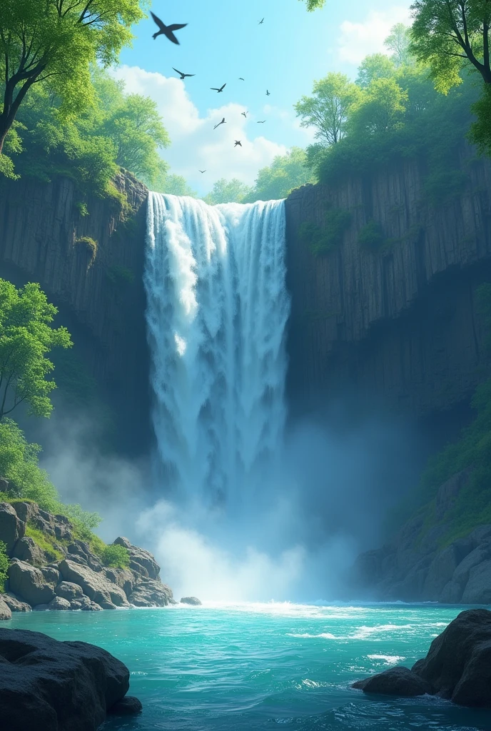 An animated image of a waterfall