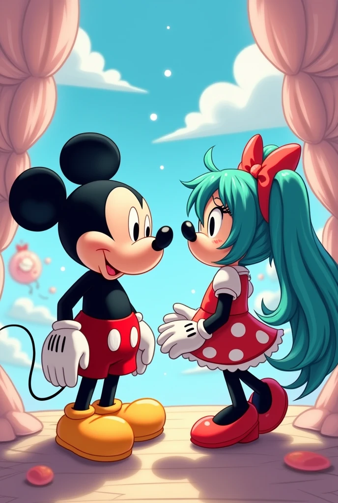 Mickey traindo a Minnie com a Hatsune Miku