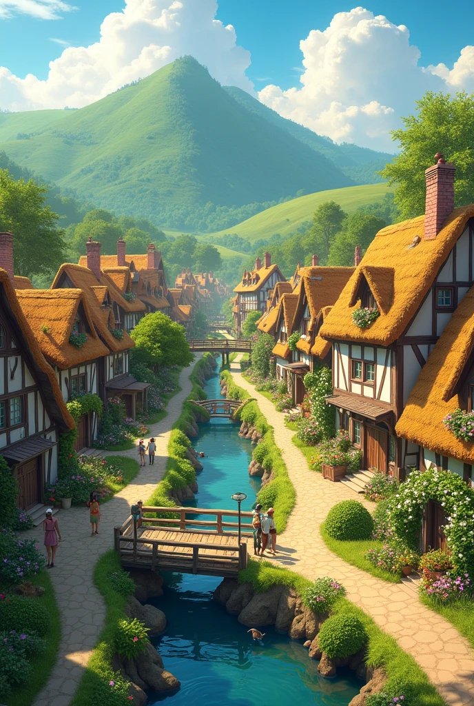 Create a good image with a village vibe for me, with a size of 2560 x 1440."