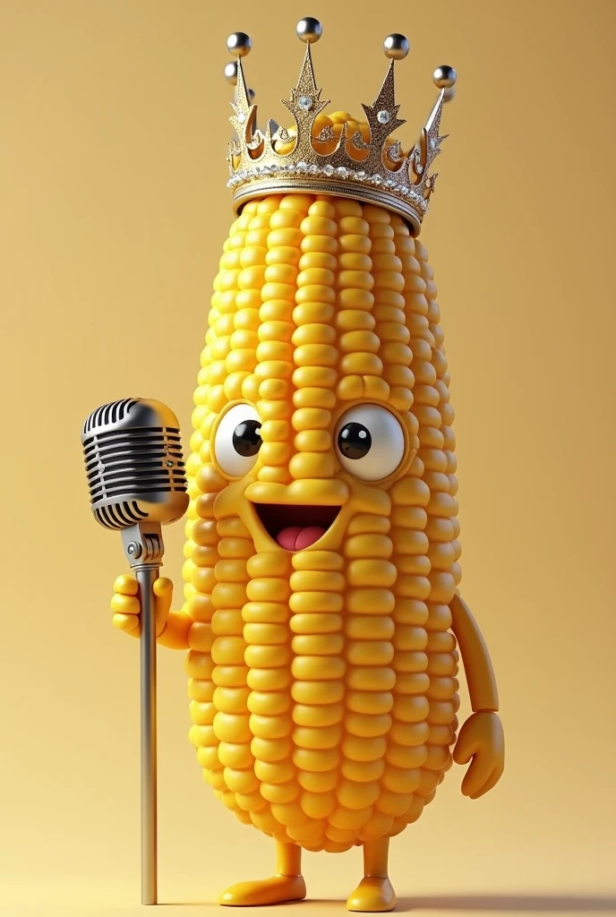 A corncob with a crown with a microphone