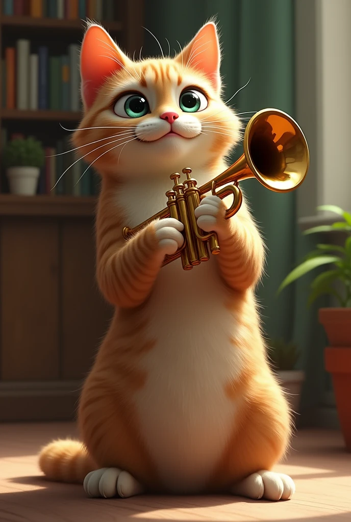 Cat playing the trumpet