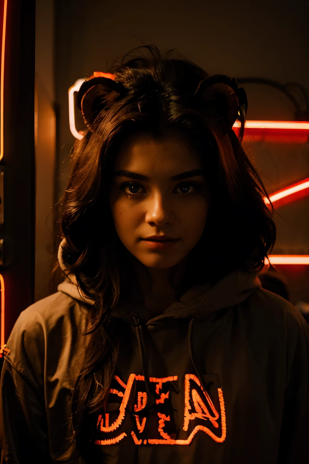 Lion with hodie eye red neon