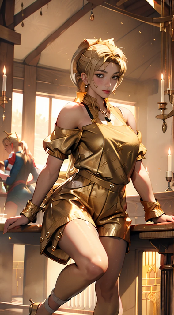 ((high detailed, best quality, 4k, masterpiece, hd:1.3)), ((best quality)), (((HD))), (((8k))), (ultraDH), (ultra HD), Queen Marika the Eternal, standing T-pose, bare feet, long ponytail golden blonde hair, golden colored eyes, small breasts, wearing Elden Ring crown, wearing tight Queen Marika Dress, holding Gavel, gorgeous curvatious feminine body, full-body picture, soft smile, juicy thick thighs out, (Queen Marika outfit:1.8), (divine hottie:1.5), (breasts focus), (golden blonde ponytail:1.8), (small breasts:1.3), (from front:1.3), (from abovee:1.1), (shoulders out:1.3), (thighs out:1.3), (breast out:1.3), (off shoulder:1.2), (heavy colorful makeup), (perfect hands, perfect anatomy), Altus Plateau from Elden Ring, Erdtree in Background