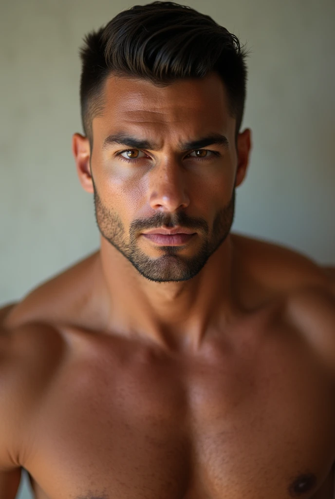 Beautiful man, Muscular but small muscles Brown eyes and short hair