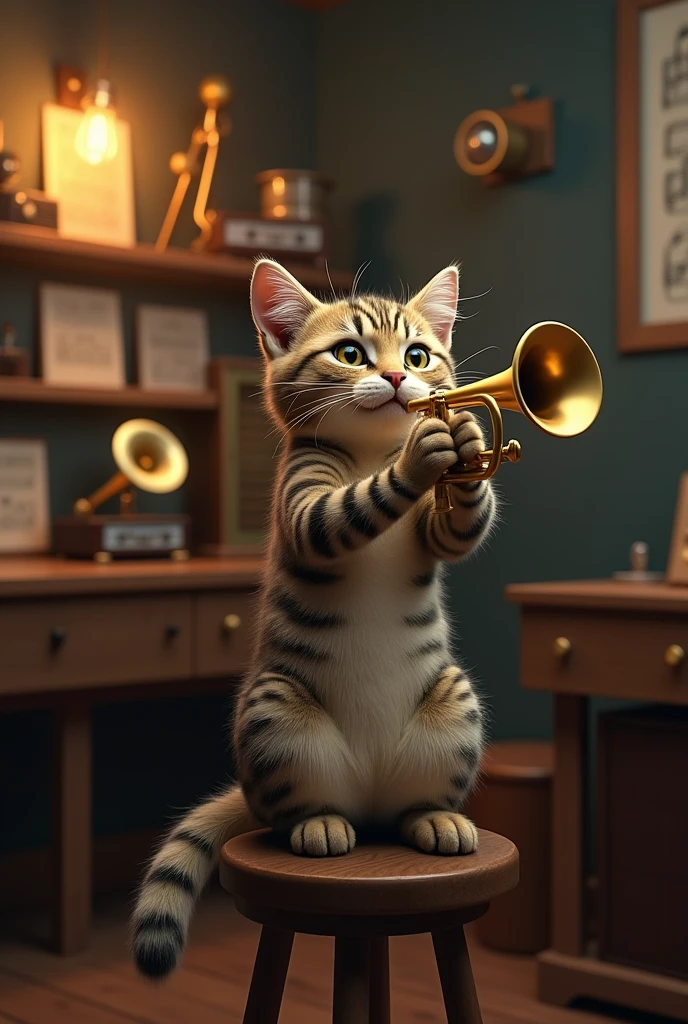 Cat plays the trumpet