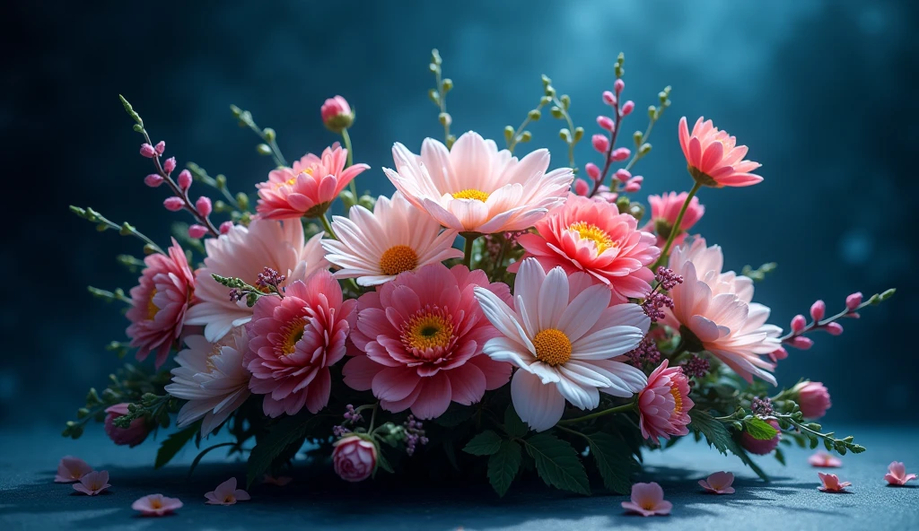Flowers and perfume dark blue background