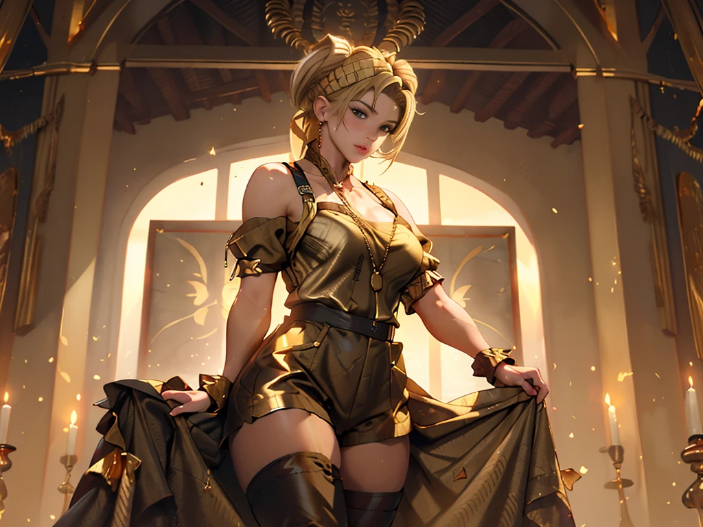 ((high detailed, best quality, 4k, masterpiece, hd:1.3)), ((best quality)), (((HD))), (((8k))), (ultraDH), (ultra HD), Queen Marika the Eternal, standing T-pose, bare feet, long ponytail golden blonde hair, golden colored eyes, small breasts, wearing Elden Ring crown, wearing tight Queen Marika Dress, holding Gavel, gorgeous curvatious feminine body, full-body picture, soft smile, juicy thick thighs out, (Queen Marika outfit:1.8), (divine hottie:1.5), (breasts focus), (golden blonde ponytail:1.8), (small breasts:1.3), (from front:1.3), (from abovee:1.1), (shoulders out:1.3), (thighs out:1.3), (breast out:1.3), (off shoulder:1.2), (heavy colorful makeup), (perfect hands, perfect anatomy), Altus Plateau from Elden Ring, Erdtree in Background