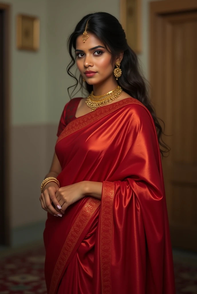 Beautiful 26years Indian housewife,big figure,red saree