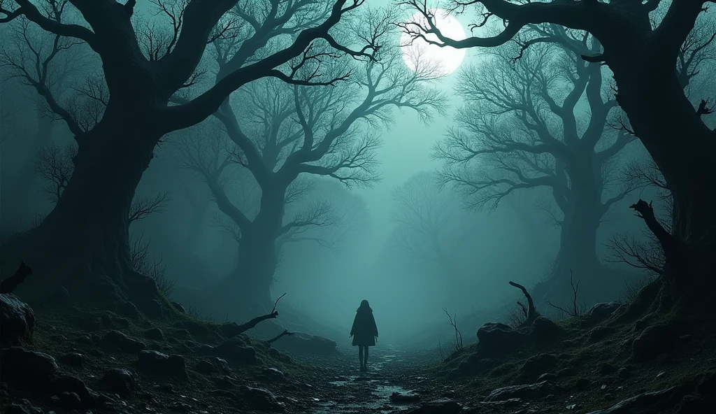 make a haunted forest, extremly scary,extremely detailed dark and somber tones, photoshot_\( ultra\), photoshotrealisitic, realisitic, Post-processing, Maximum details, roughness, real-life, ultrarealisitic, photoshotrealism, photoshotgraphy, 8k hd, photoshotgraphy