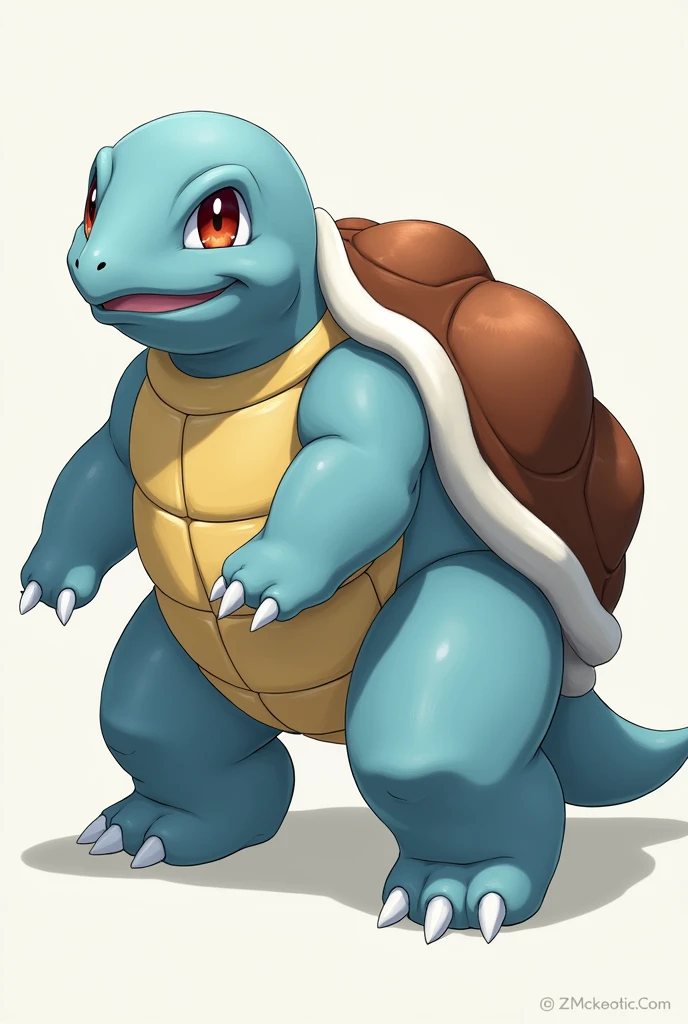 Pokémon blastoise blue turtle with small ears,brown back shell,yellow belly