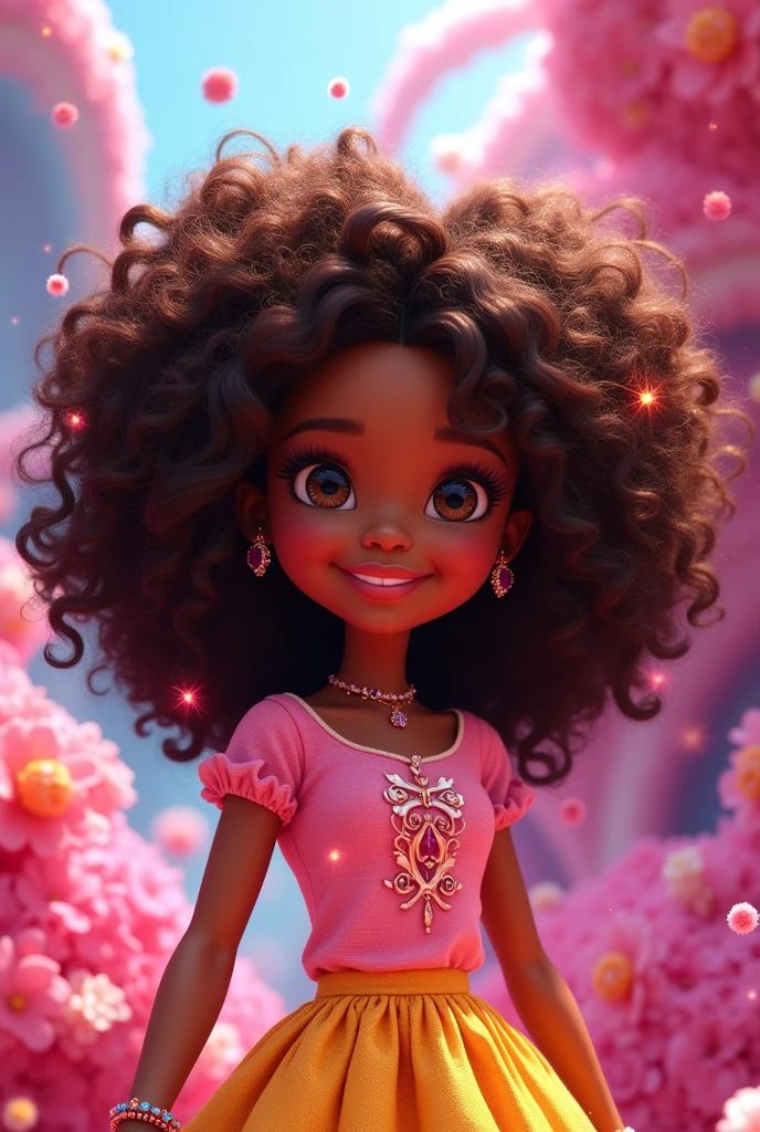 Black girl with curly hair in Barbie cartoon