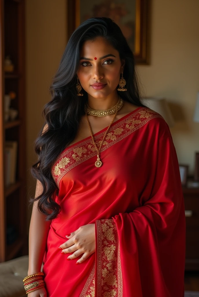 Beautiful 26years Indian housewife,big figure,red saree,see big tits