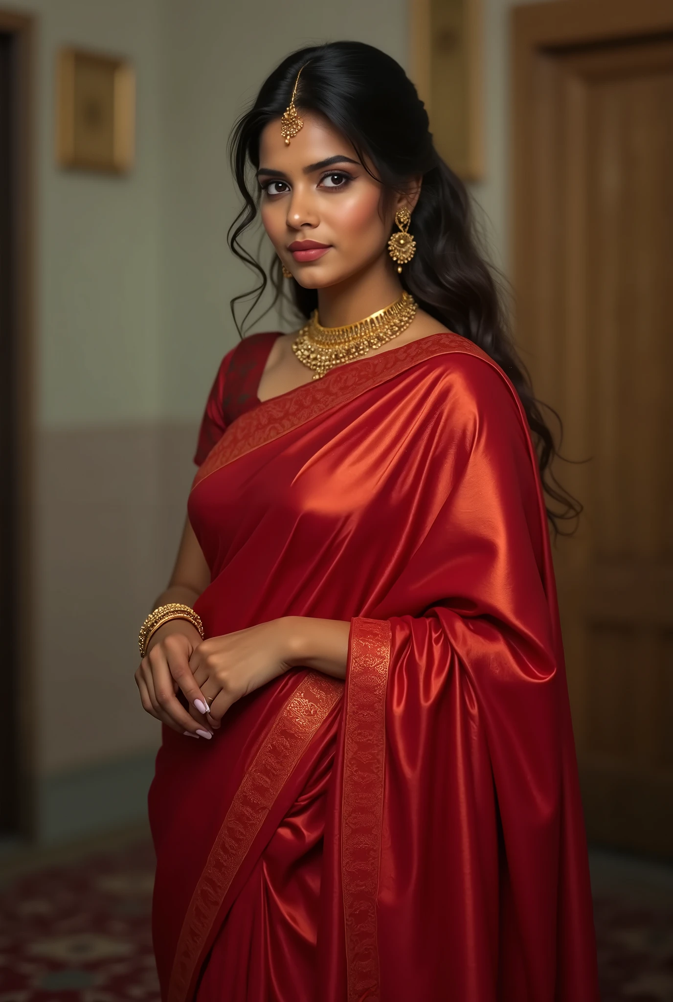 Beautiful 26years Indian housewife,big figure,red saree