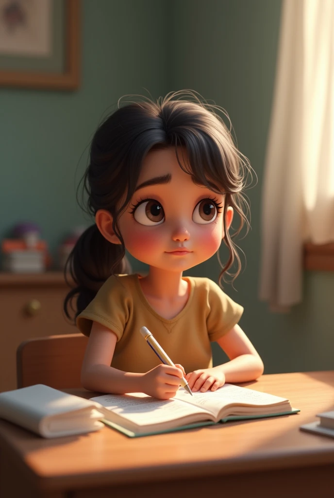Draw a girl who is 2 fair and cute indian and is currently going to undergo an exam and its lightly tensed, slightly chubby, and in dress