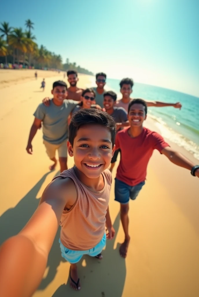 A boy strolling along the Cox's Bazar beach with his friends then took a selfie