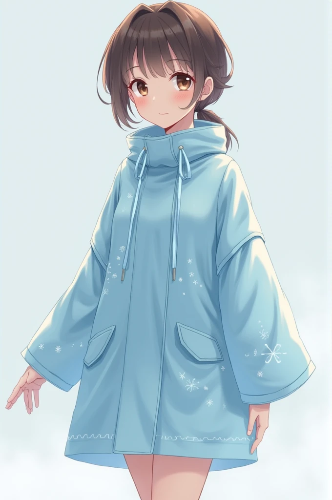 Make a light brown skin tone with a light blue anime style coat