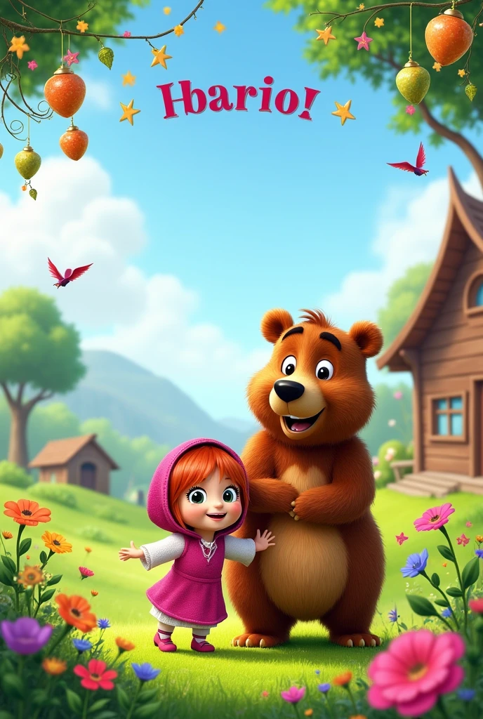 Make a birthday invitation , with the theme Masha and the Bear , com o nome Alice , and the age is  
