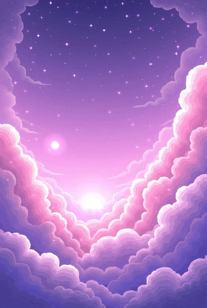 Aesthetic background,pixelated,with dreamy cozy colours,some stars and clouds just sky no ground etc, purple
A little less clouds and some shining asteroid in background
Change the position of cloud