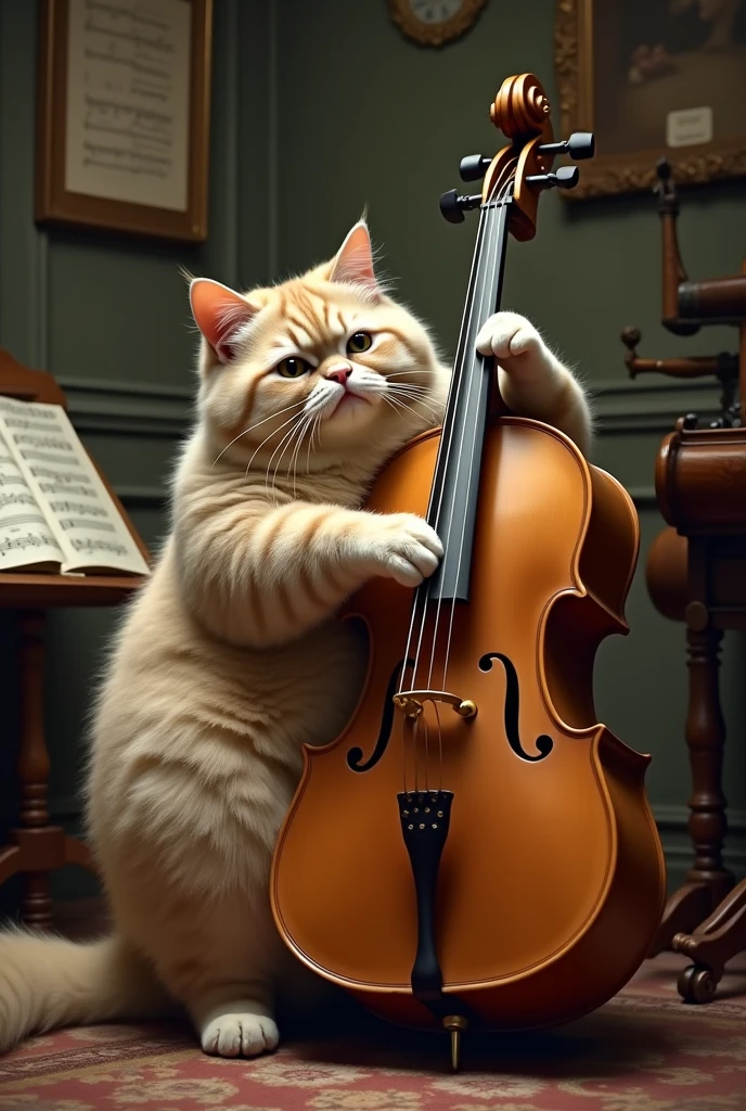 A fat cat plays the cello、