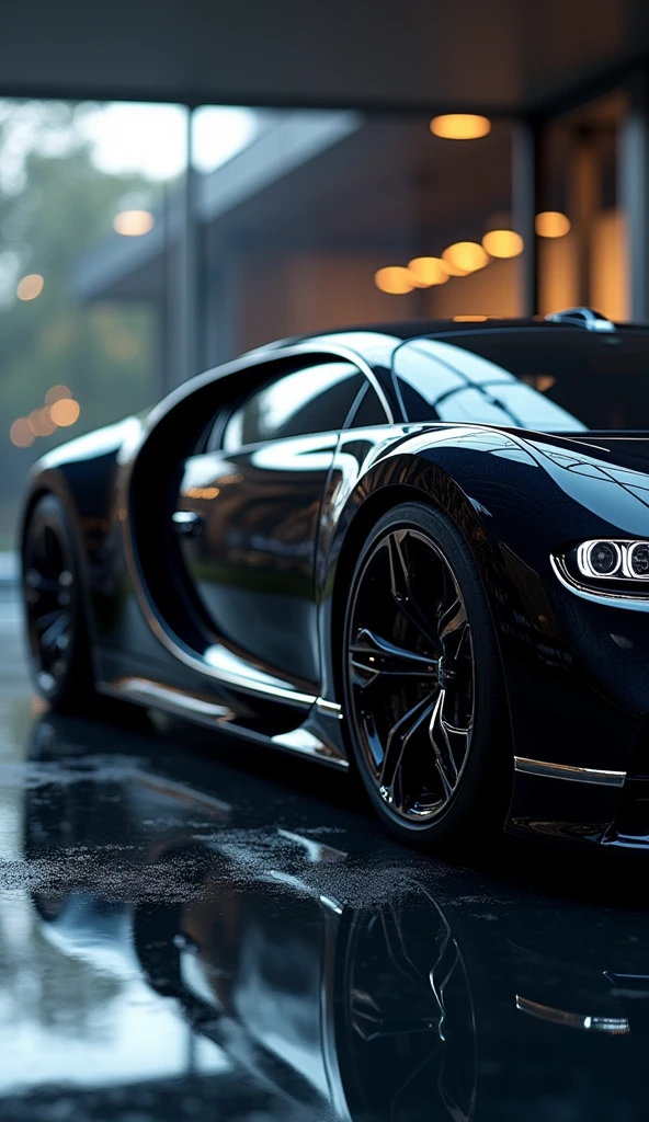 Bugatti la voiture noire black with white leds with chrome wheels with High resolution,