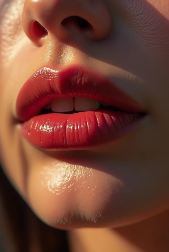Create a close up lips taken using a Canon EOS R camera with a 50mm f/1.8 lens, f/2.2 aperture, shutter speed 1/200s, ISO 100 and natural light, Full Body, Hyper Realistic Photography, Cinematic, Cinema, Hyperdetail, UHD, Color Correction, hdr, color grading, hyper realistic CG animation –ar 4:5 –upbeta –q 2 –v5