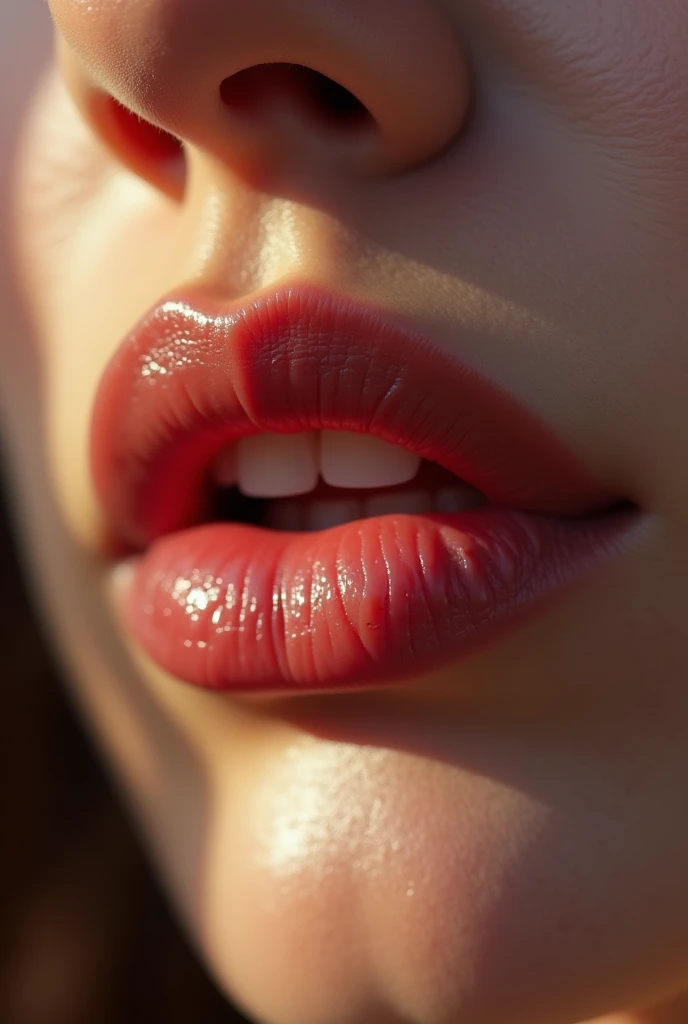 Create a close up lips taken using a Canon EOS R camera with a 50mm f/1.8 lens, f/2.2 aperture, shutter speed 1/200s, ISO 100 and natural light, Full Body, Hyper Realistic Photography, Cinematic, Cinema, Hyperdetail, UHD, Color Correction, hdr, color grading, hyper realistic CG animation –ar 4:5 –upbeta –q 2 –v5