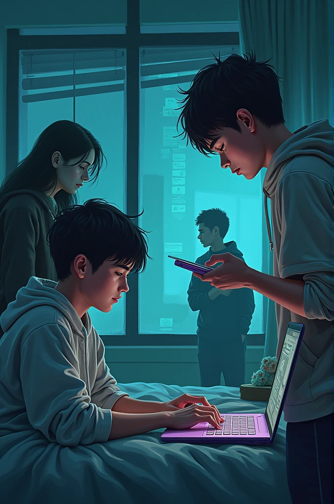 A student cyberbullying maliciously making the victim feel depressed and talk to his parents, showing how cuberbullyng affects