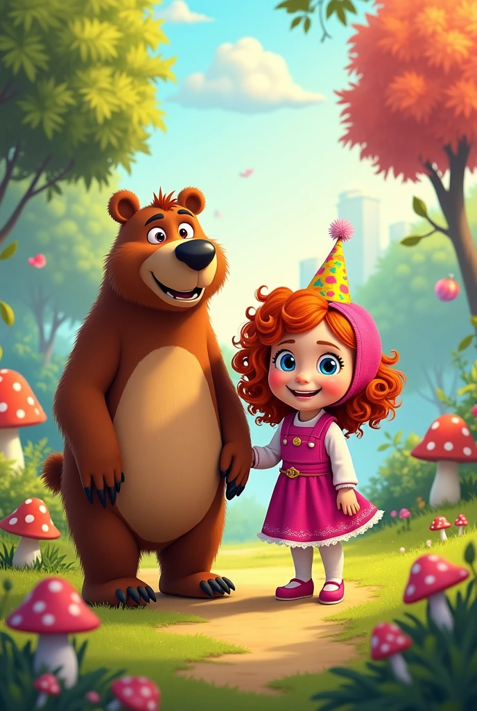 Birthday invitation , with the theme Masha and the Bear , com o nome Alice , and the age is