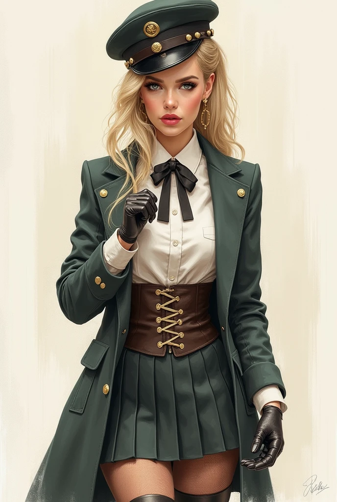 Sketch of AMBER HEARD in the androgynous steampunk school uniform