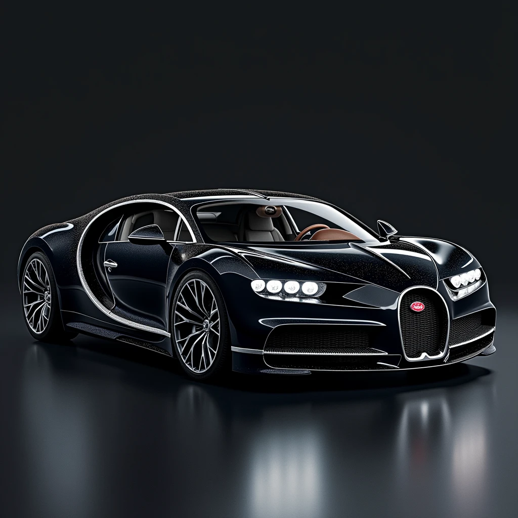 Bugatti la voiture noire black with white leds with chrome wheels with High resolution, whole