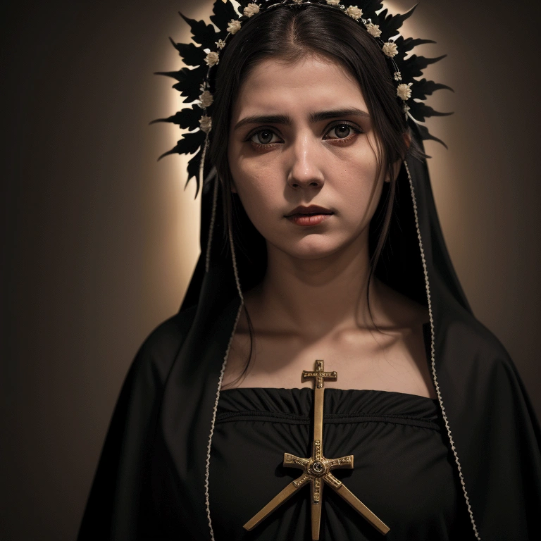 Create an image of Saint Rose of Lima as a young woman and her very dark side
