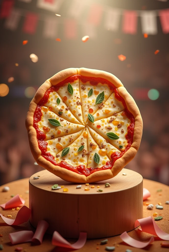 A cream pizza is first on the podium