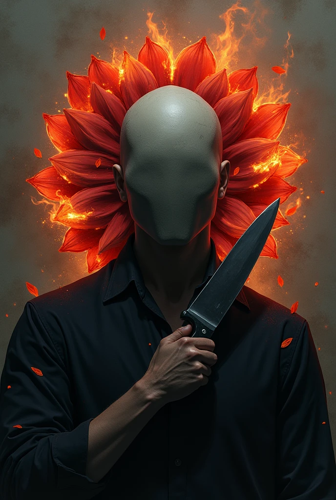 Love failure, knife, angry mode man without face, sad, burning flower, wallpapers size
