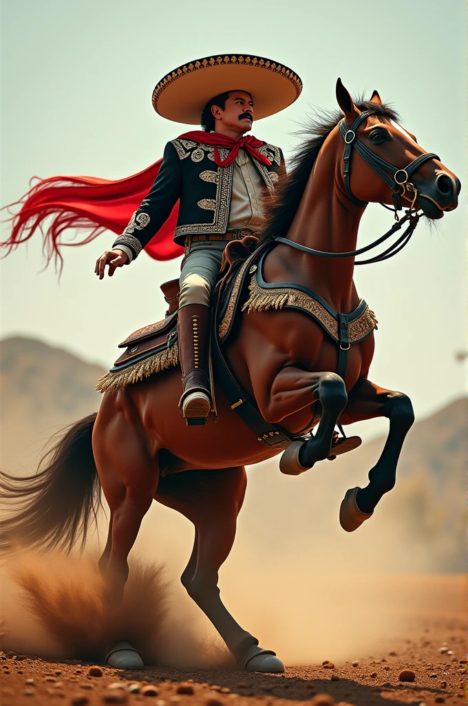 Charro riding a horse on its two hind legs