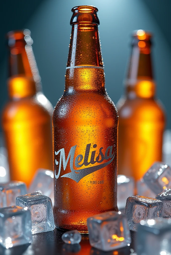 Beers with ice and the name MELISA written on a bottle