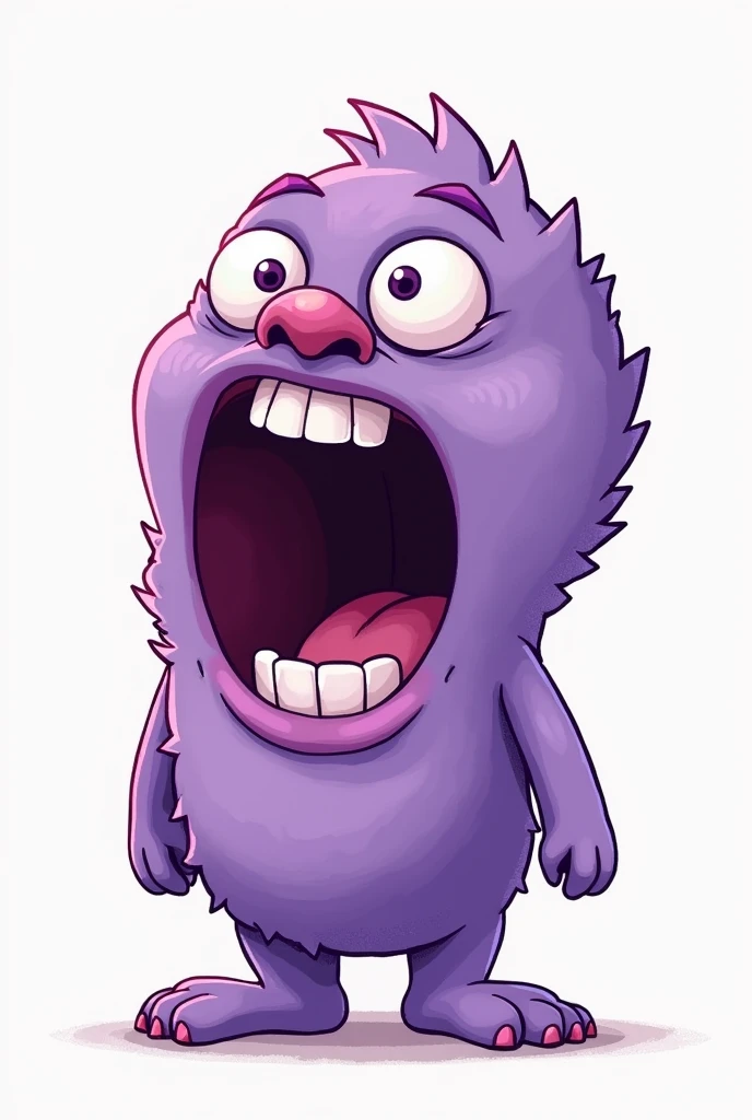A cartoon meme with a big mouth were only the character Is purple and make it look like a sketch