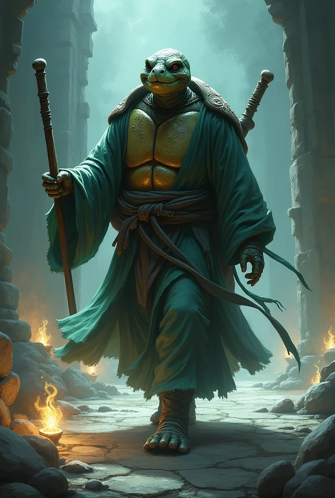 Anthropomorphic turtle monk shadow stepping