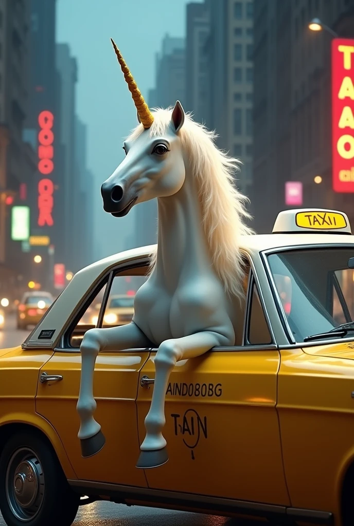 Unicorn in a taxi