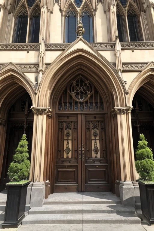 Gothic architecture、There are a lot of teddy bears、The exterior of the building is brown.、There is a little yellow、antique、Once you enter the gate, you'll find a large area with a path leading up to it.、There is a building at the end of the path、Victorian atmosphere、The gate is open and the path leads to the front door、Made of wood、The garden features a fountain, flowers, arches and plaster statues.、More of the whole thing please、Gothic castle feel!Solemn atmosphere