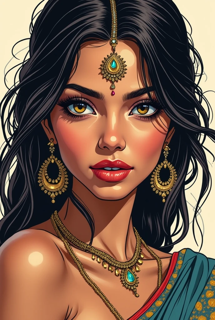 Sexy and gorgeous indian girl sketch comic