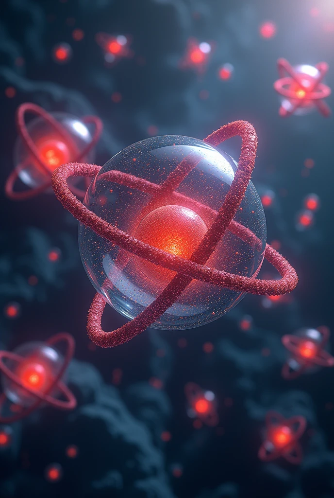 Create an ultra mega realistic image of Atoms but realistic atoms not that mediocre model of orbits, detail, This image will be used as a cell phone wallpaper