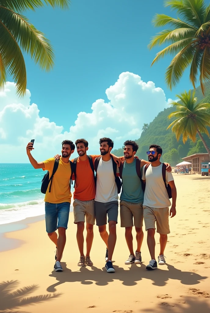A man strolling along the Cox's Bazar beach with his boy friends then took a selfie