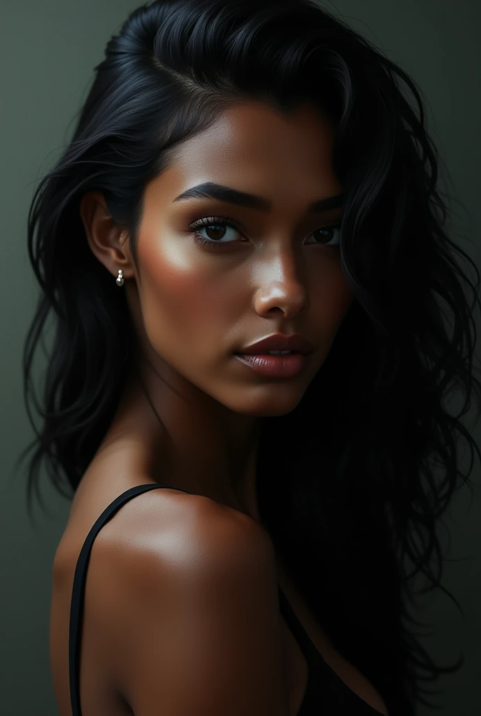 Beautiful woman, dark skin, black hair, sharp face