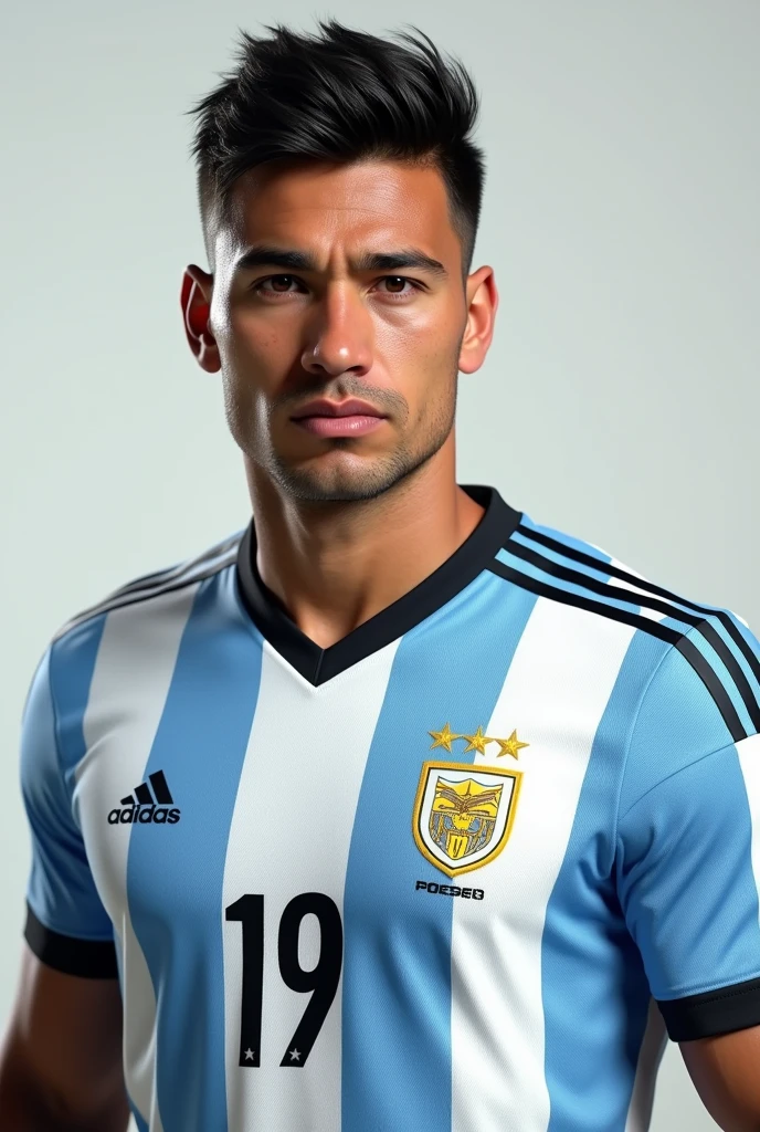 Create an Argentine football player, in realistic FIFA photo format.