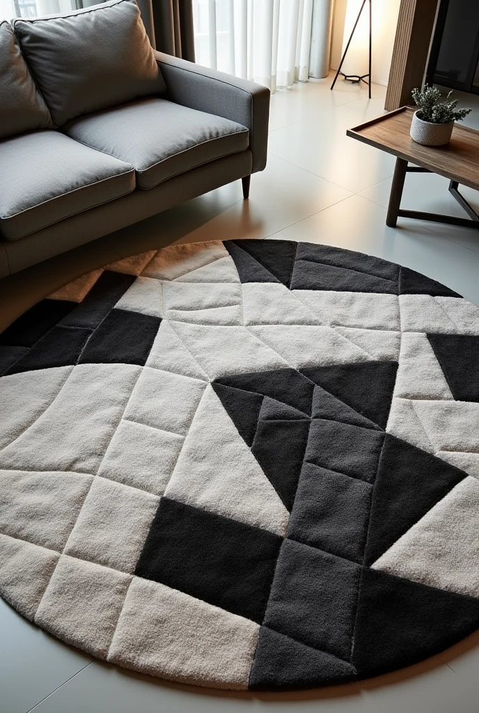 Rugs with tufting technique  , round rug ,triangular, irregular squares for living room organic designs sophisticated  ,luxurious black and white various models