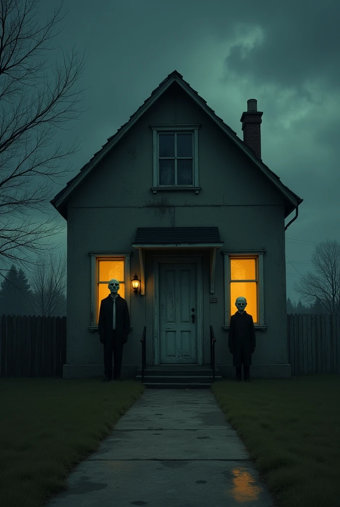 Two midget Men standup behind of house in night creative image 