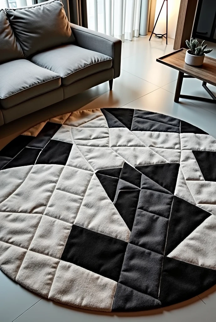 Rugs with tufting technique , round rug ,triangular, irregular squares for living room organic designs sophisticated ,luxurious black and white various models