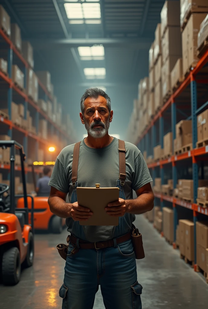 Hispanic Man working in a warehouse tired 