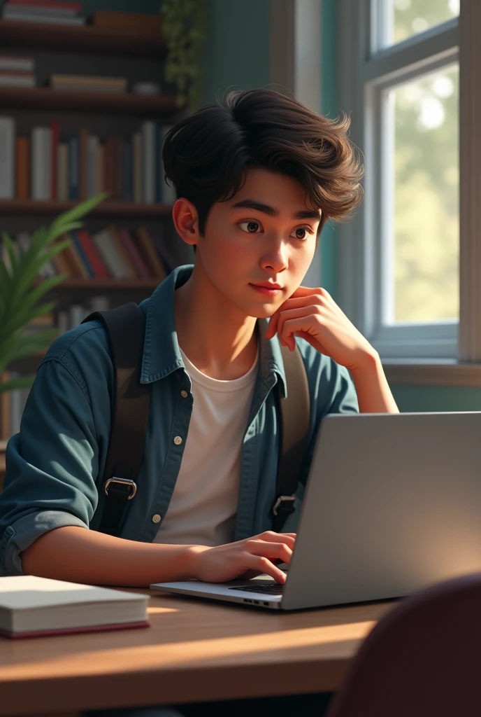 A boy in college with laptop